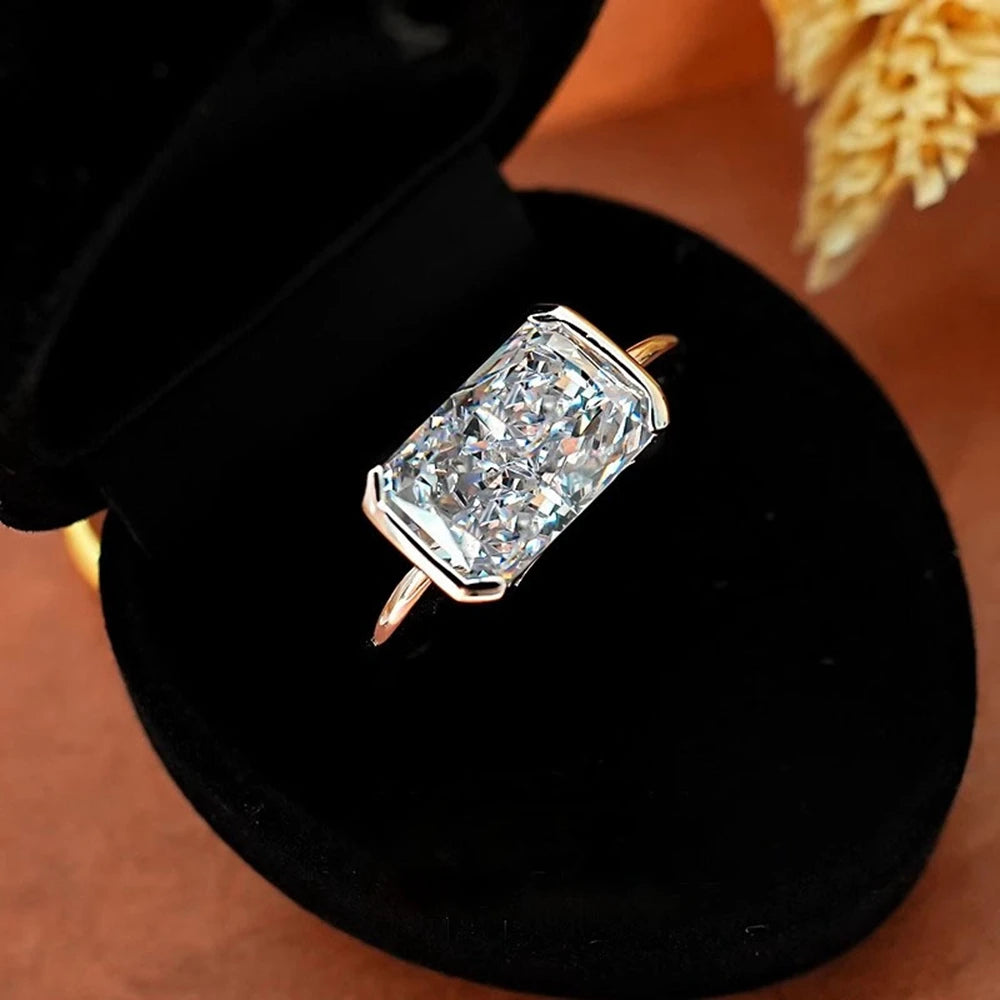 Vinregem 7*11 MM 4CT Crushed Ice Cut Lab Created Sapphire Gemstone 18K Gold Plated 925 Sterling Silver Women Rings Fine Jewelry