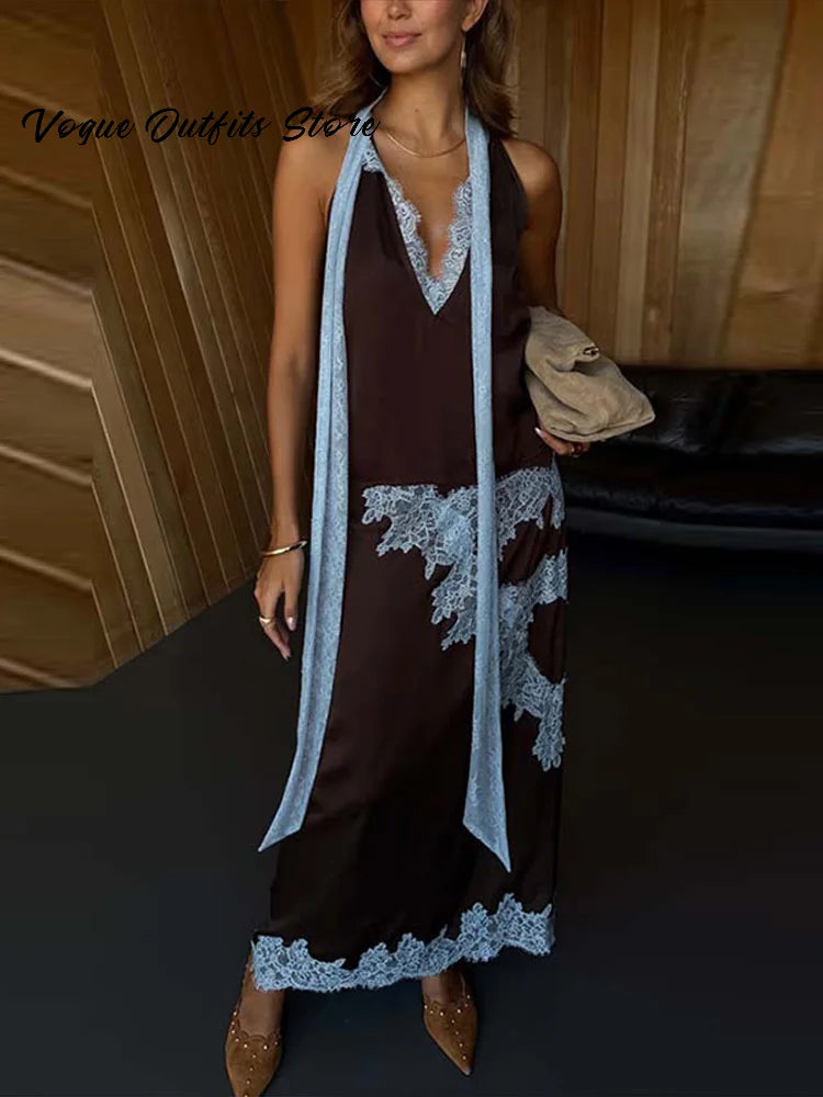 Elegant Lace Patchwork Vest Skirt Set