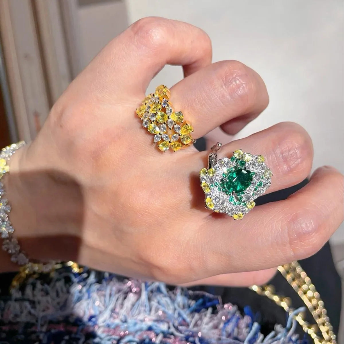 925 Sterling Silver Lab Sapphire Emerald High Carbon Diamonds Rings