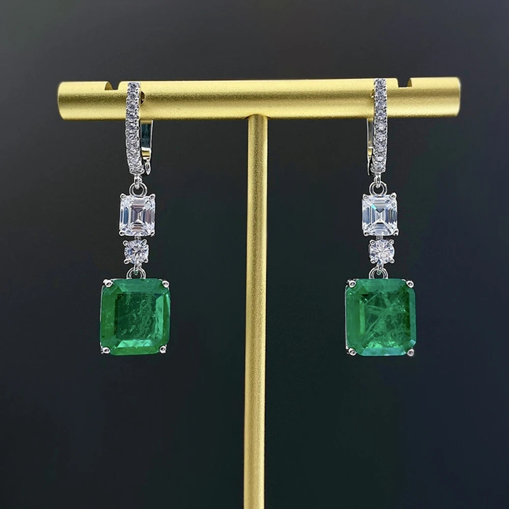 925 Sterling Silver 10*11MM Emerald Tourmaline Gemstone Earrings