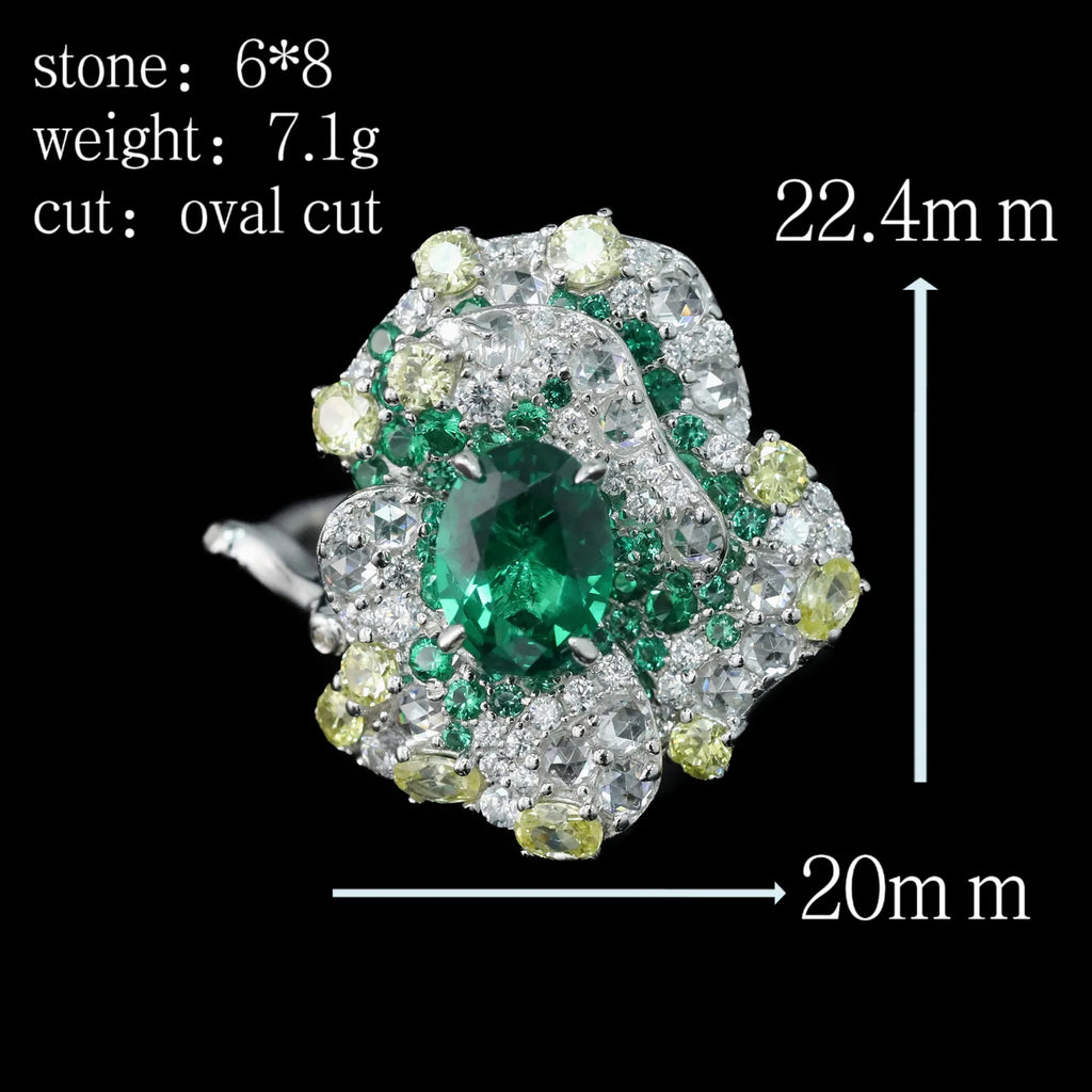 925 Sterling Silver Lab Sapphire Emerald High Carbon Diamonds Rings