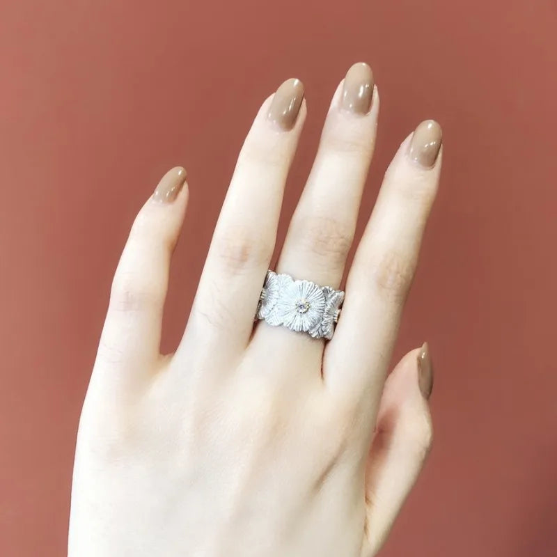 925 Sterling Silver Open Daisy Rings 18K Gold Plated