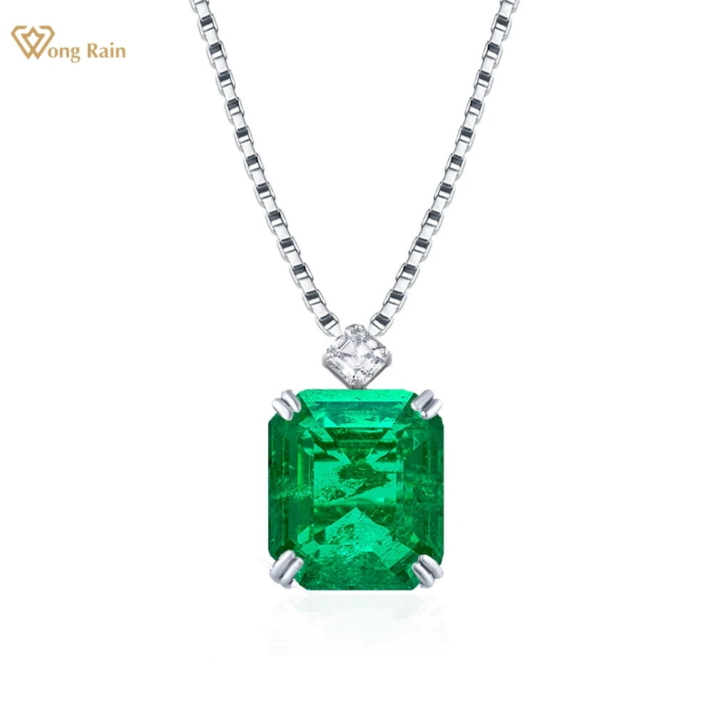 100% 925 Sterling Silver Sugar-loaf Cut 17*22 MM 22CT Emerald High Carbon Diamond Gems Pendant Necklace