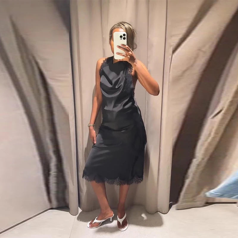 Elegant Lace Patchwork Vest Skirt Set