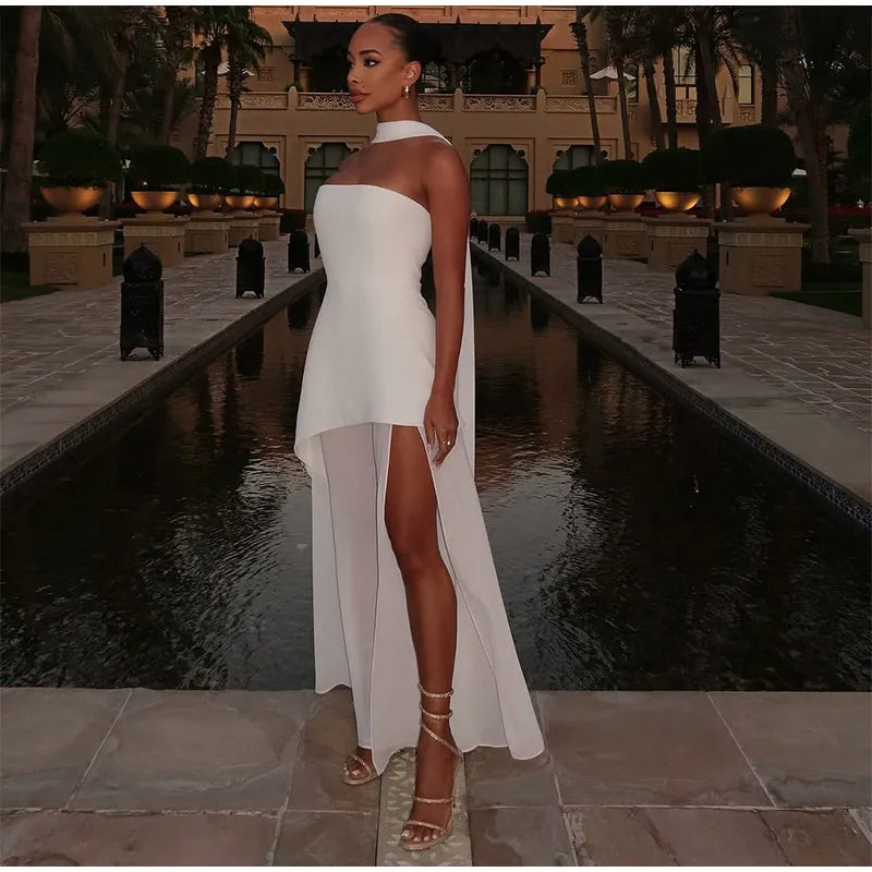 Elegant Mesh High Slit Dress