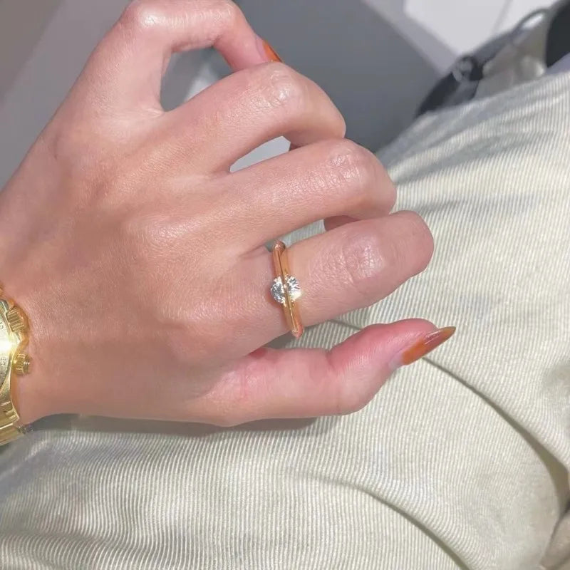 925 Sterling Silver 18K Gold Ring Single Gemstone