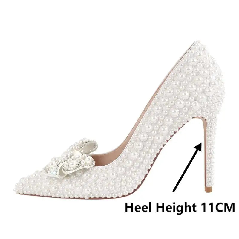 White Bridal Pumps Slip-On Pearl Crystal 11CM