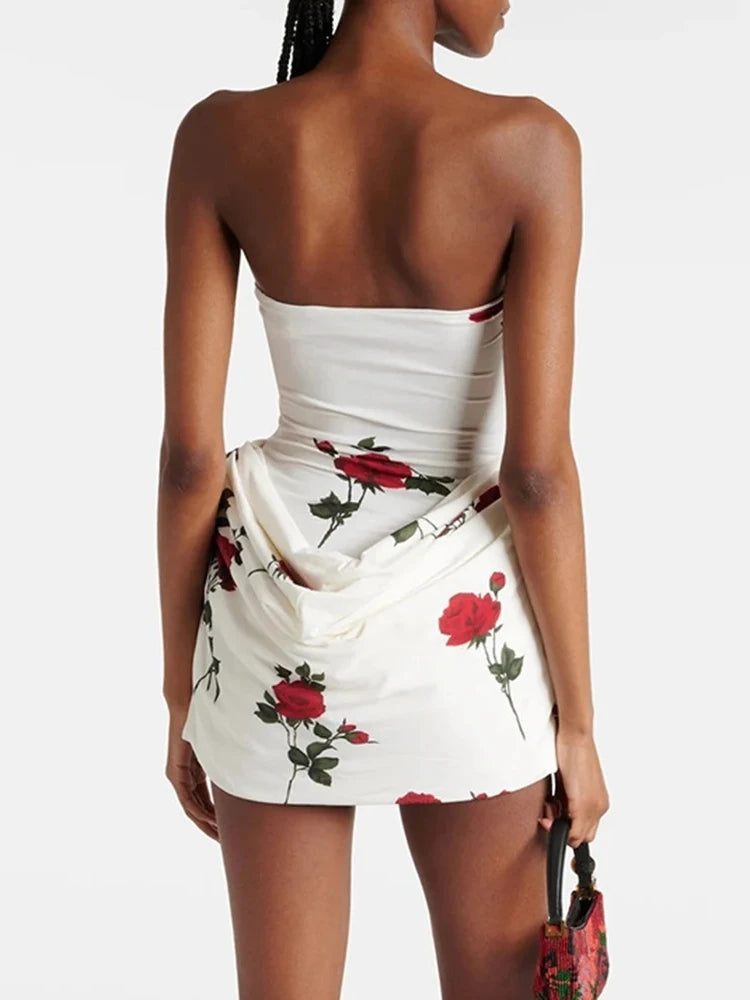 Strapless Flower Printed Mini Dress