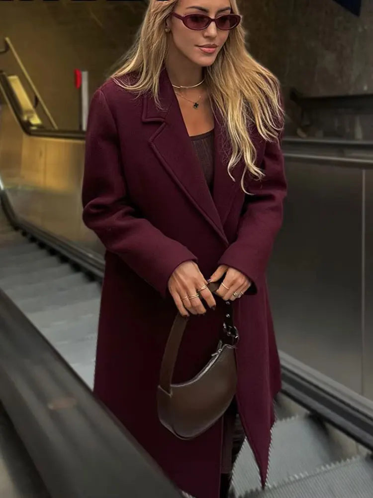 Burgundy Wool Coat Double Breasted