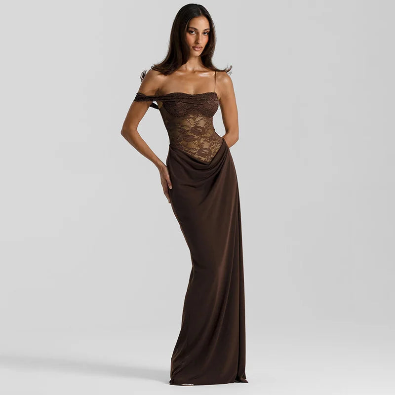 One Shoulder Lace See Through Dress