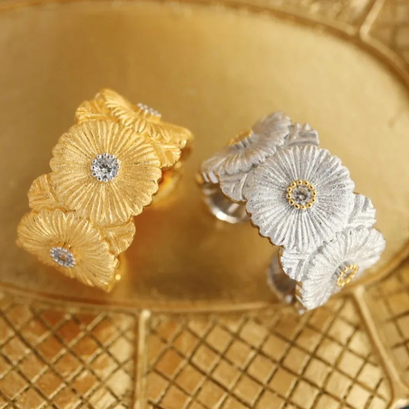 925 Sterling Silver Open Daisy Rings 18K Gold Plated