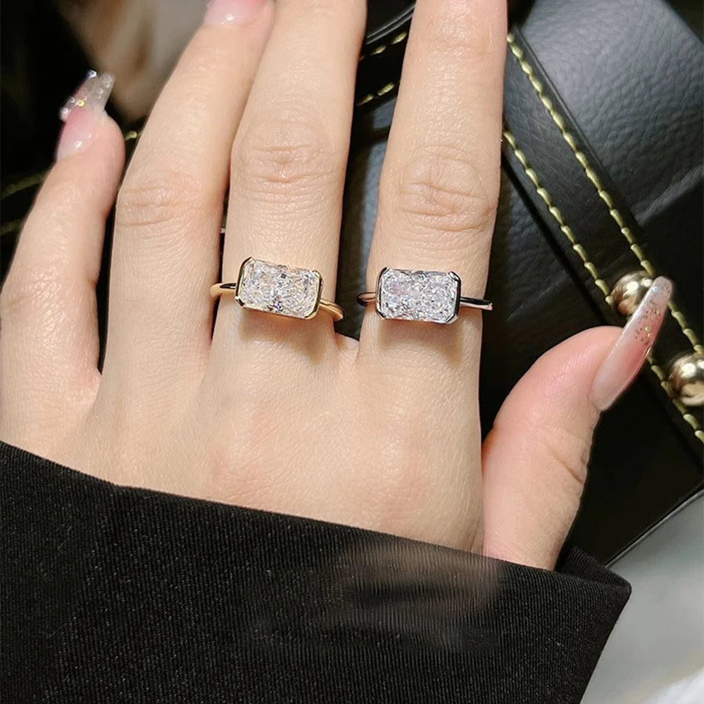 Vinregem 7*11 MM 4CT Crushed Ice Cut Lab Created Sapphire Gemstone 18K Gold Plated 925 Sterling Silver Women Rings Fine Jewelry