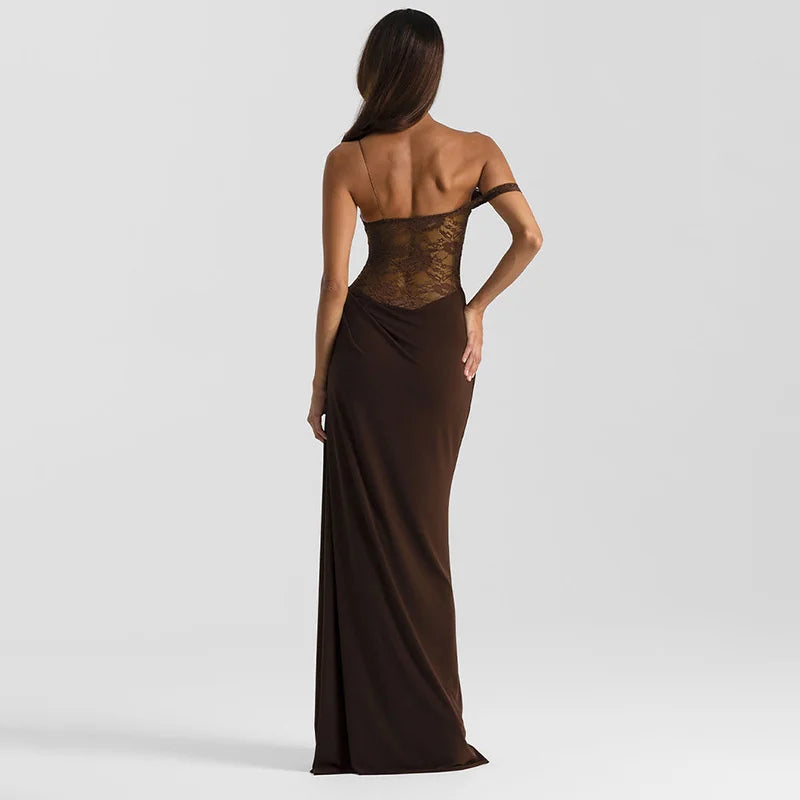 One Shoulder Lace See Through Dress