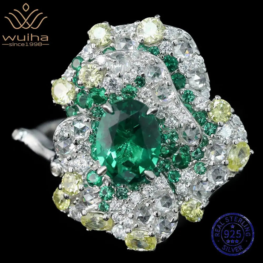 925 Sterling Silver Lab Sapphire Emerald High Carbon Diamonds Rings