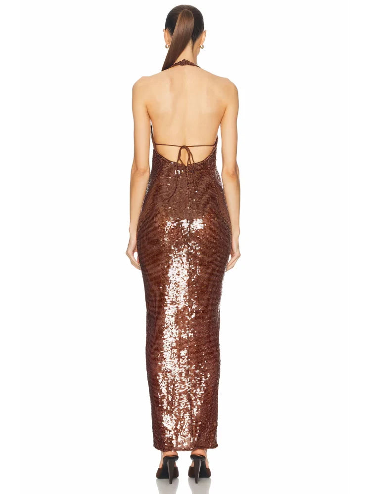 Halter Neck Backless Sequins Dress