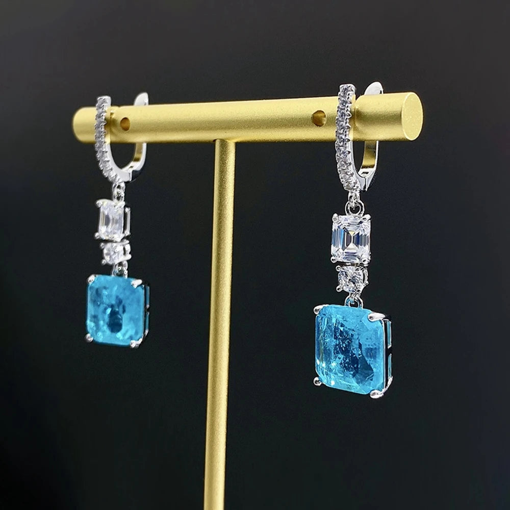 925 Sterling Silver 10*11MM Emerald Tourmaline Gemstone Earrings