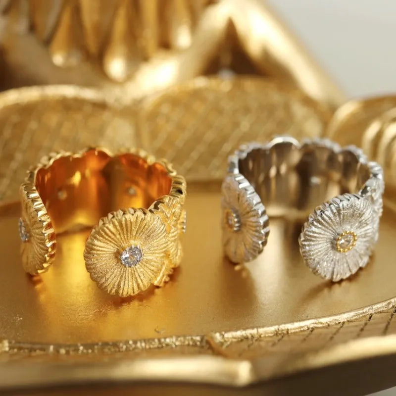 925 Sterling Silver Open Daisy Rings 18K Gold Plated