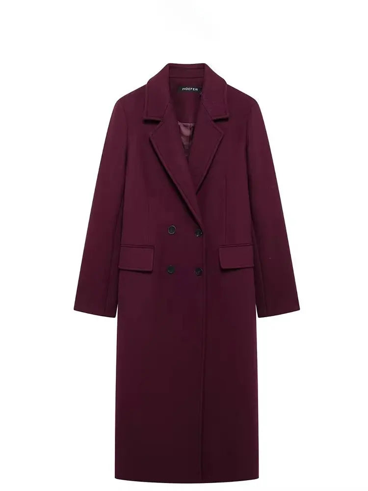 Burgundy Wool Coat Double Breasted