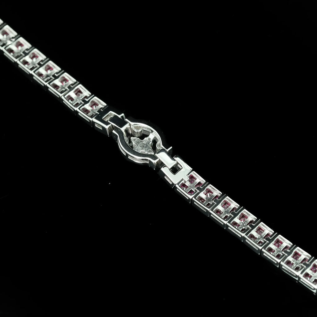925 Sterling Silver Lab Sapphire Ruby High Carbon Diamonds Gemstone Bracelet