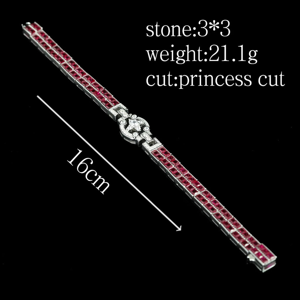 925 Sterling Silver Lab Sapphire Ruby High Carbon Diamonds Gemstone Bracelet