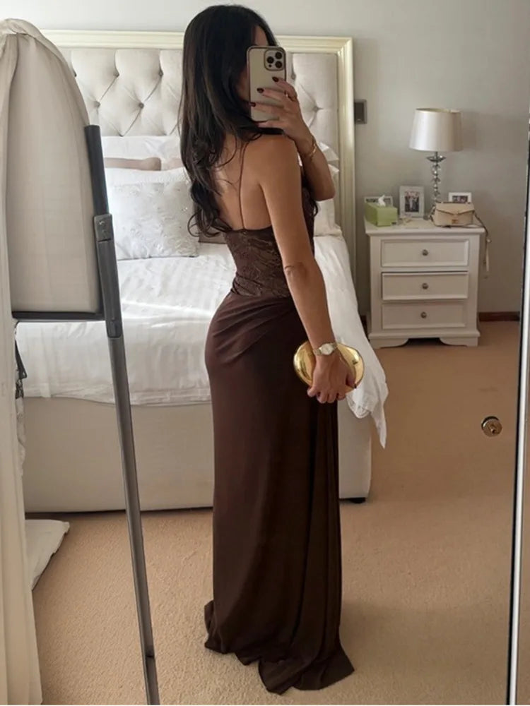 One Shoulder Lace See Through Dress
