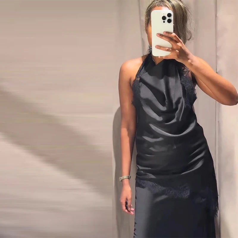 Elegant Lace Patchwork Vest Skirt Set