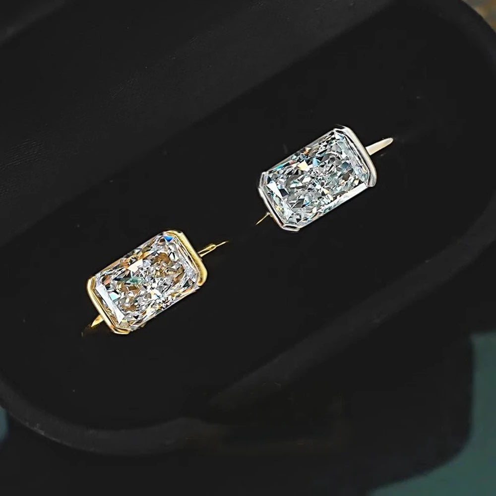 Vinregem 7*11 MM 4CT Crushed Ice Cut Lab Created Sapphire Gemstone 18K Gold Plated 925 Sterling Silver Women Rings Fine Jewelry