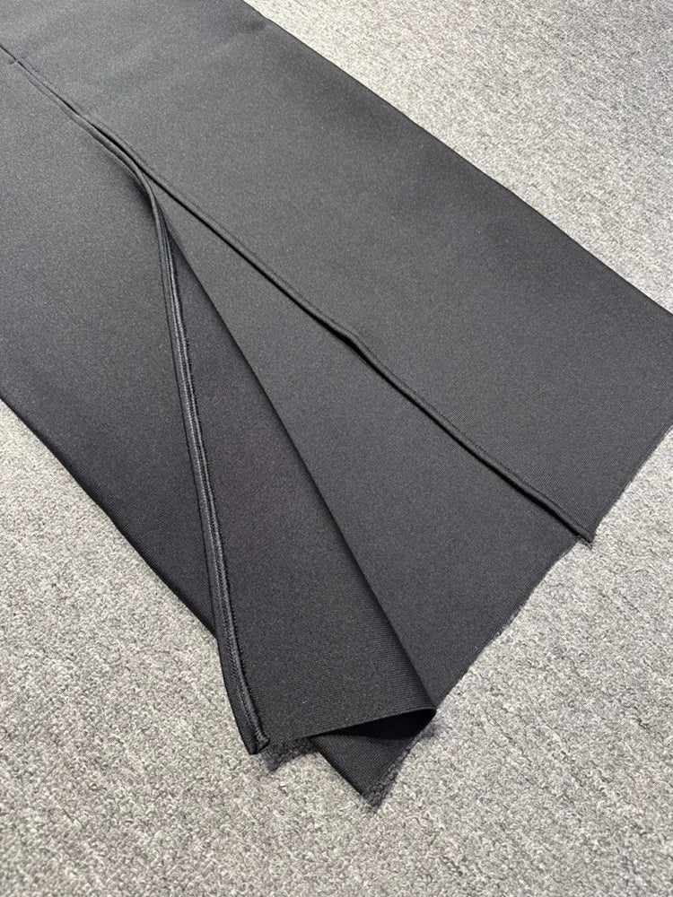 Halter Bow Tie Black Midi Dress