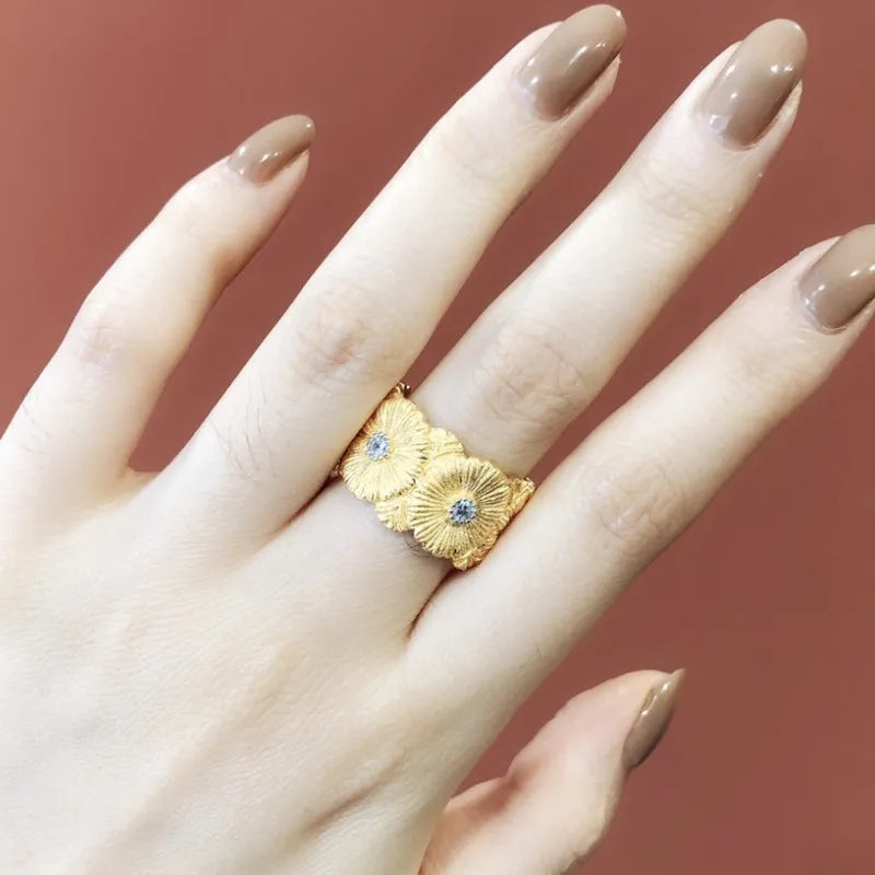 925 Sterling Silver Open Daisy Rings 18K Gold Plated