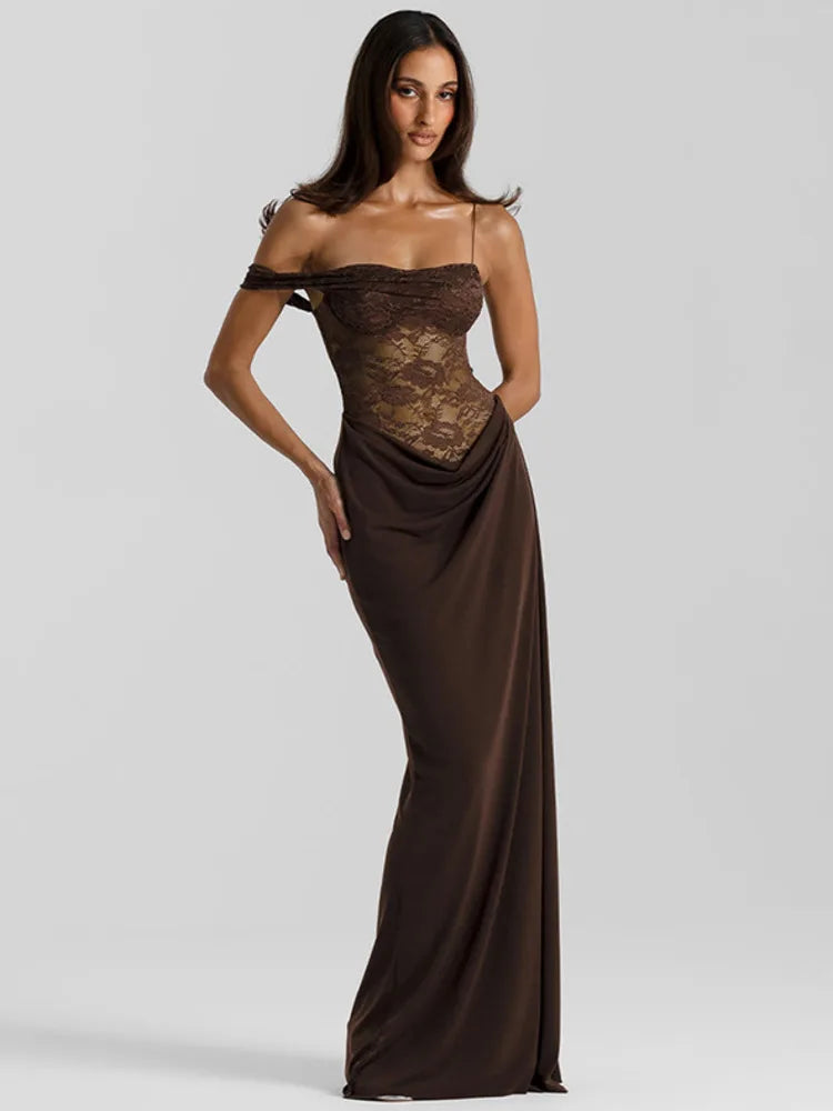 One Shoulder Lace See Through Dress