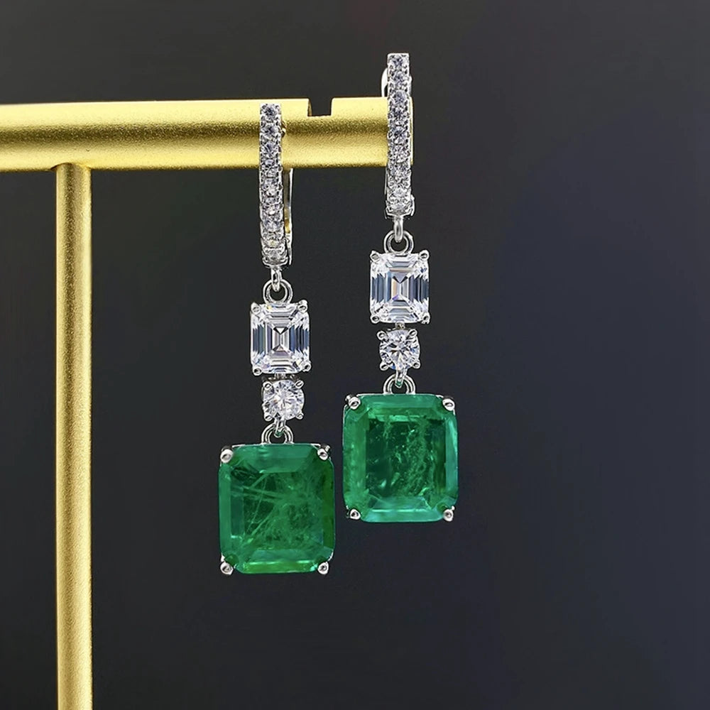 925 Sterling Silver 10*11MM Emerald Tourmaline Gemstone Earrings