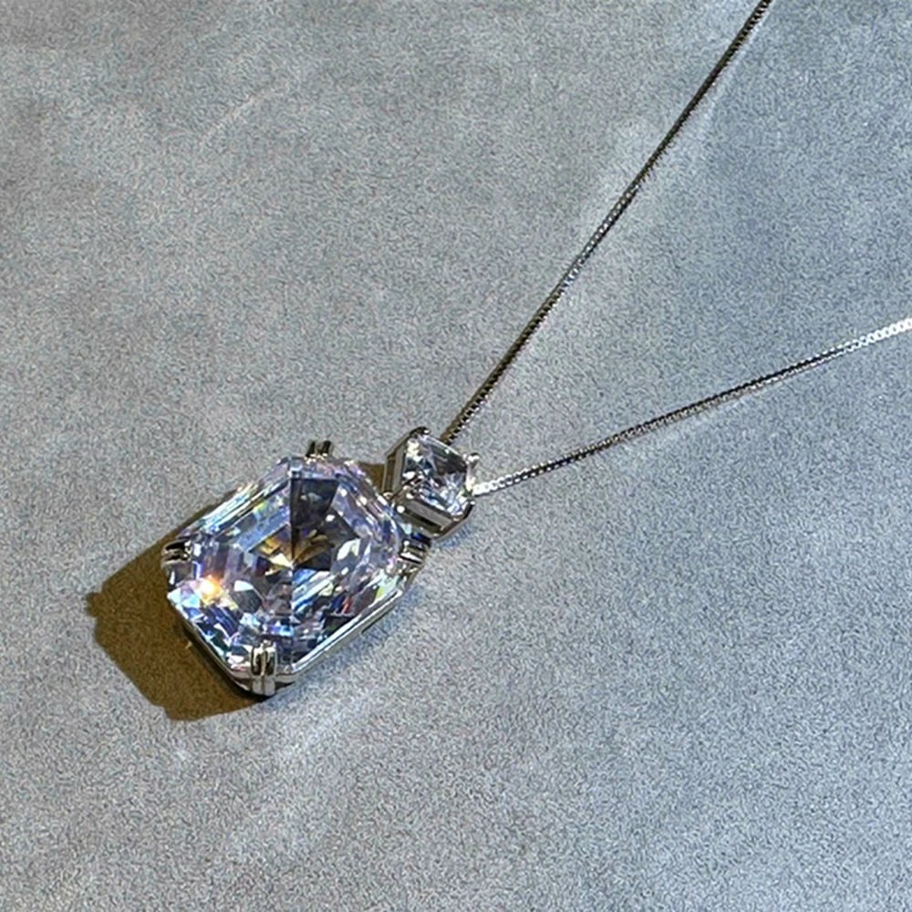 100% 925 Sterling Silver Sugar-loaf Cut 17*22 MM 22CT Emerald High Carbon Diamond Gems Pendant Necklace