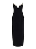Strapless V Neck Diamonds Bandage Dress