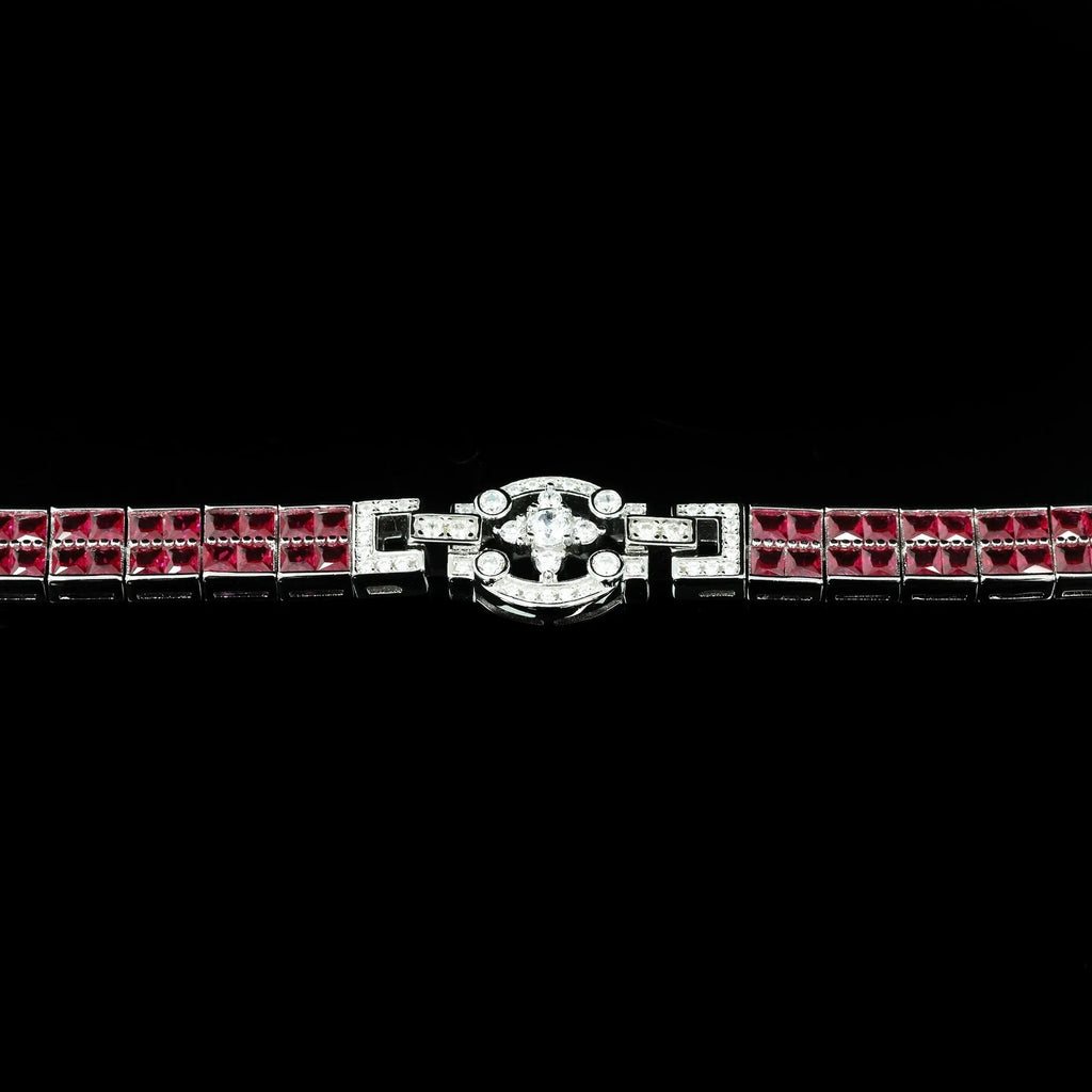 925 Sterling Silver Lab Sapphire Ruby High Carbon Diamonds Gemstone Bracelet