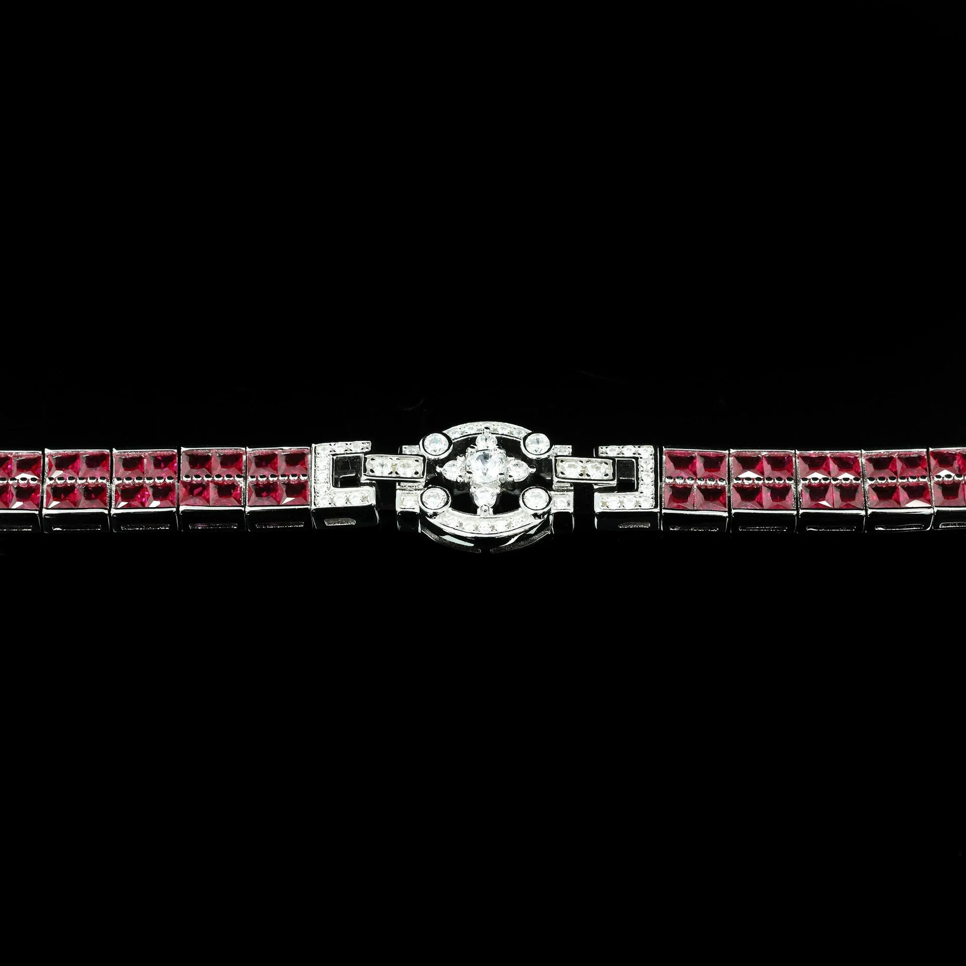 925 Sterling Silver Lab Sapphire Ruby High Carbon Diamonds Gemstone Bracelet