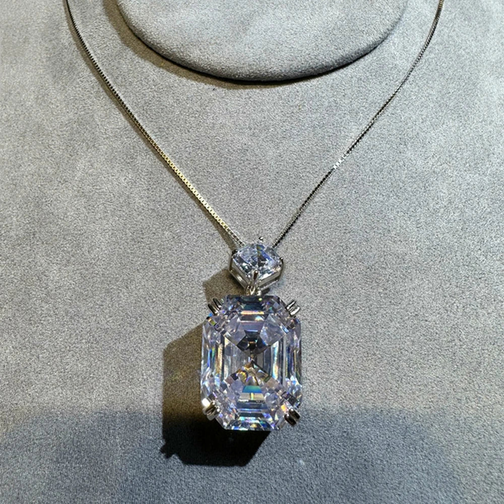 100% 925 Sterling Silver Sugar-loaf Cut 17*22 MM 22CT Emerald High Carbon Diamond Gems Pendant Necklace