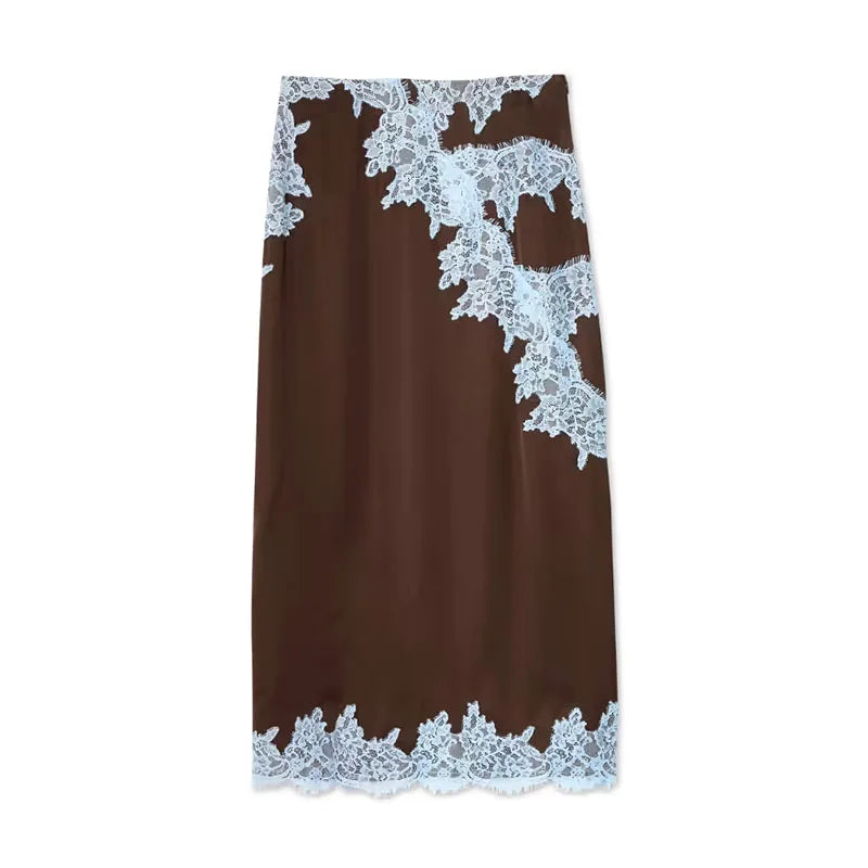 Elegant Lace Patchwork Vest Skirt Set