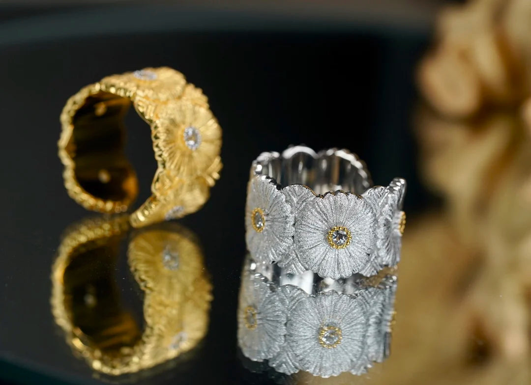 925 Sterling Silver Open Daisy Rings 18K Gold Plated