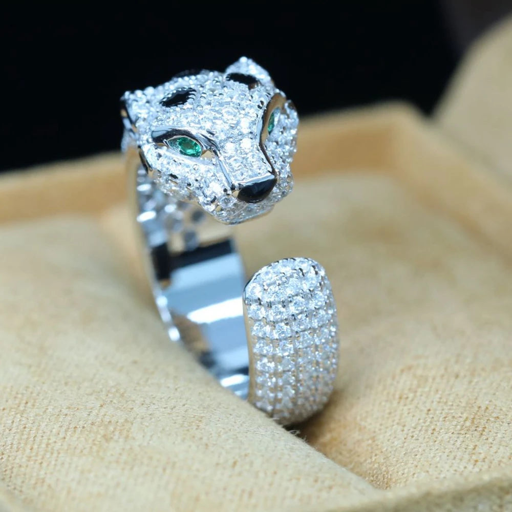 925 Sterling Silver Full Zirconia Inlaid Leopard Ring