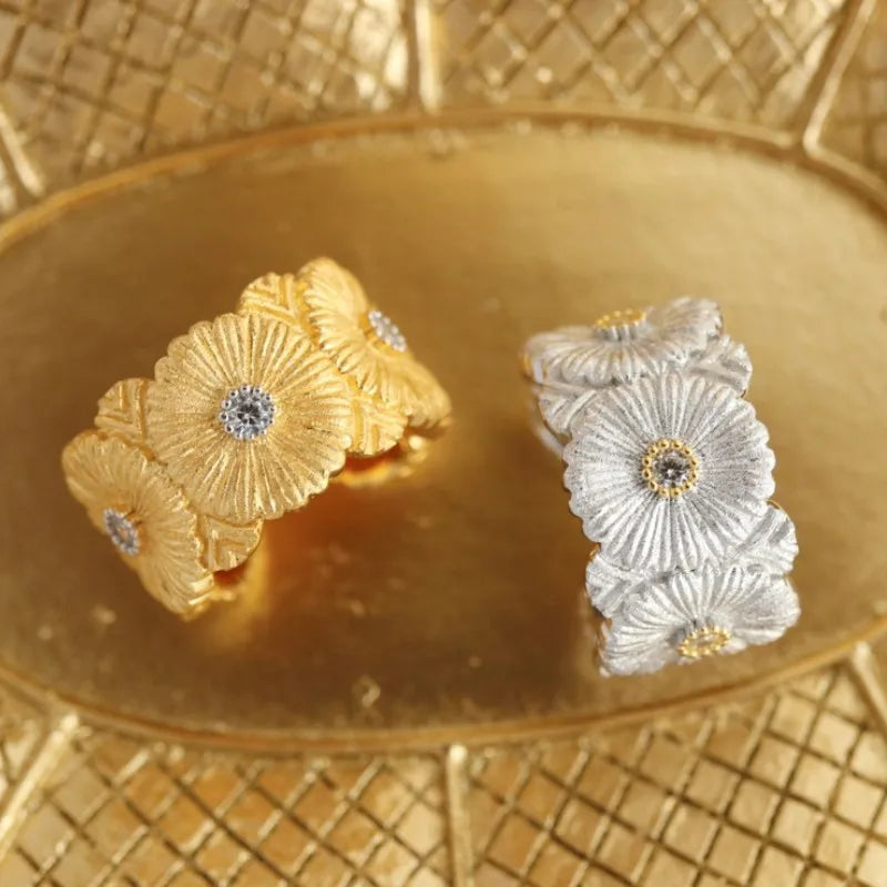 925 Sterling Silver Open Daisy Rings 18K Gold Plated