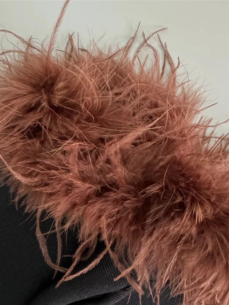 Off Shoulder Feather Sleeve Dress