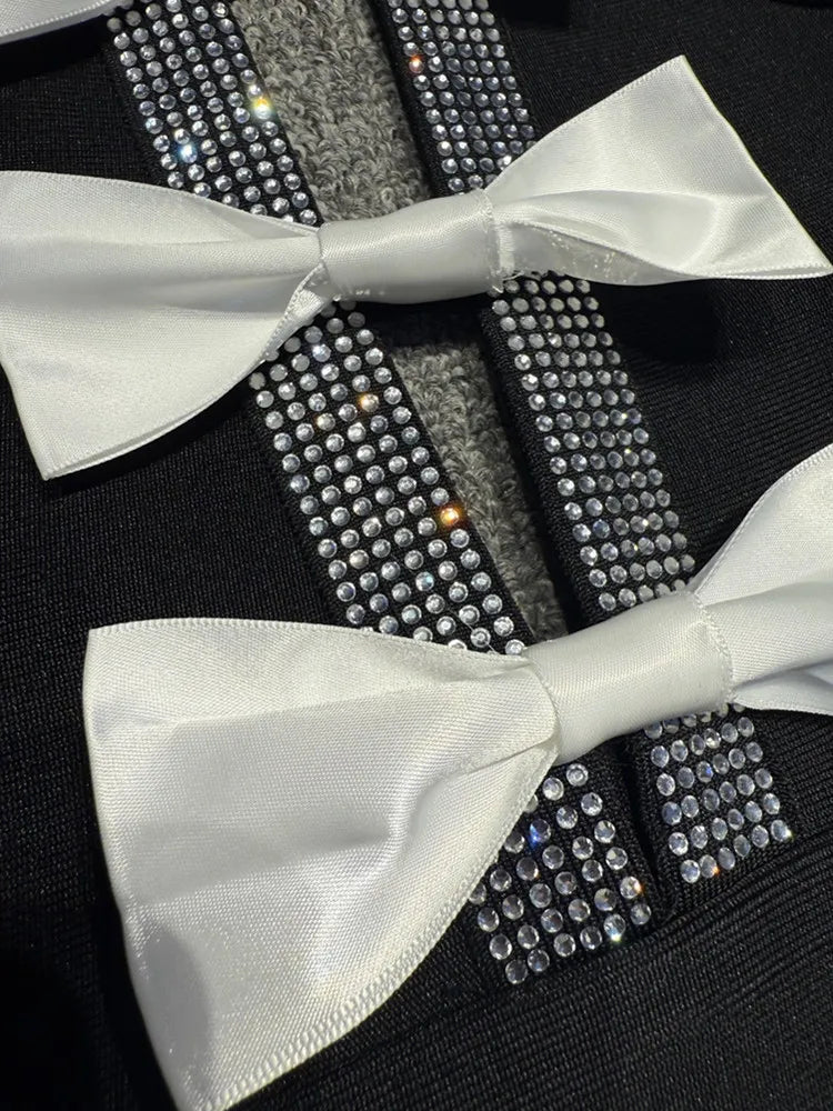 Halter Bow Tie Black Midi Dress