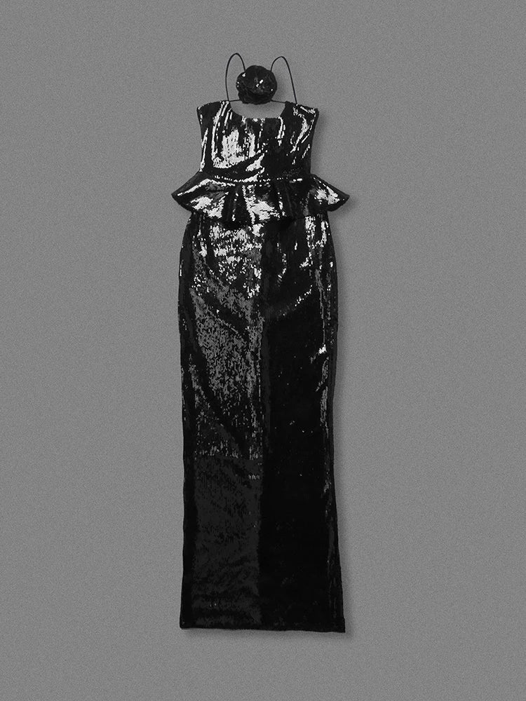 Sequins Ruffles Long Dress