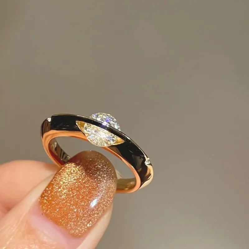 925 Sterling Silver 18K Gold Ring Single Gemstone