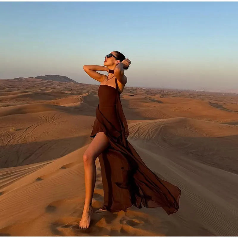 Elegant Mesh High Slit Dress