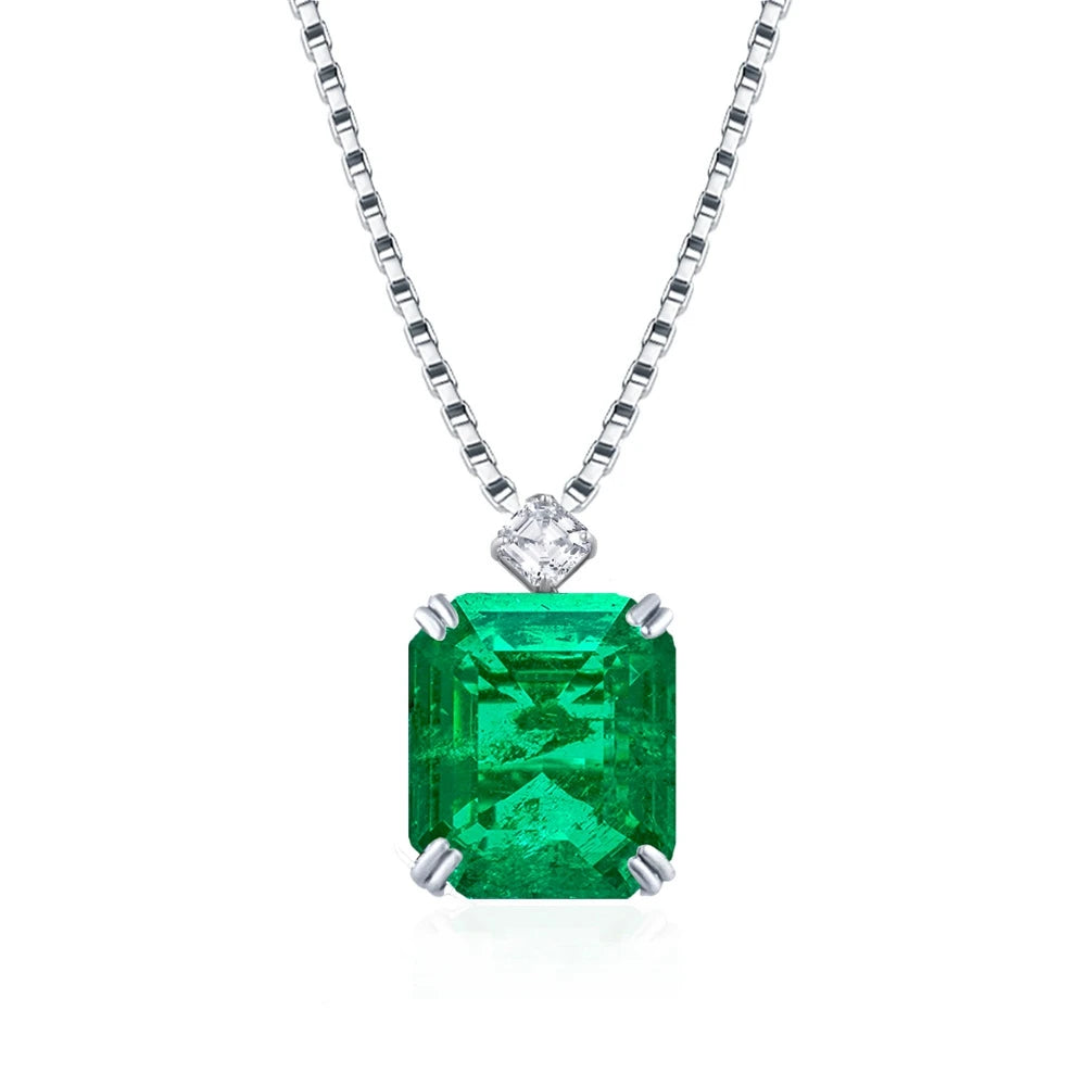 100% 925 Sterling Silver Sugar-loaf Cut 17*22 MM 22CT Emerald High Carbon Diamond Gems Pendant Necklace