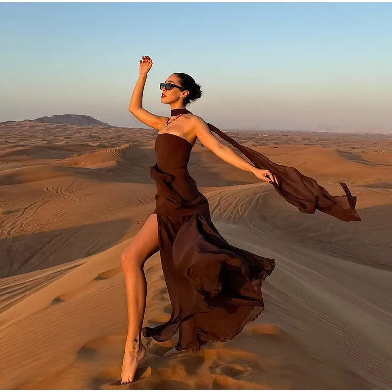 Elegant Mesh High Slit Dress