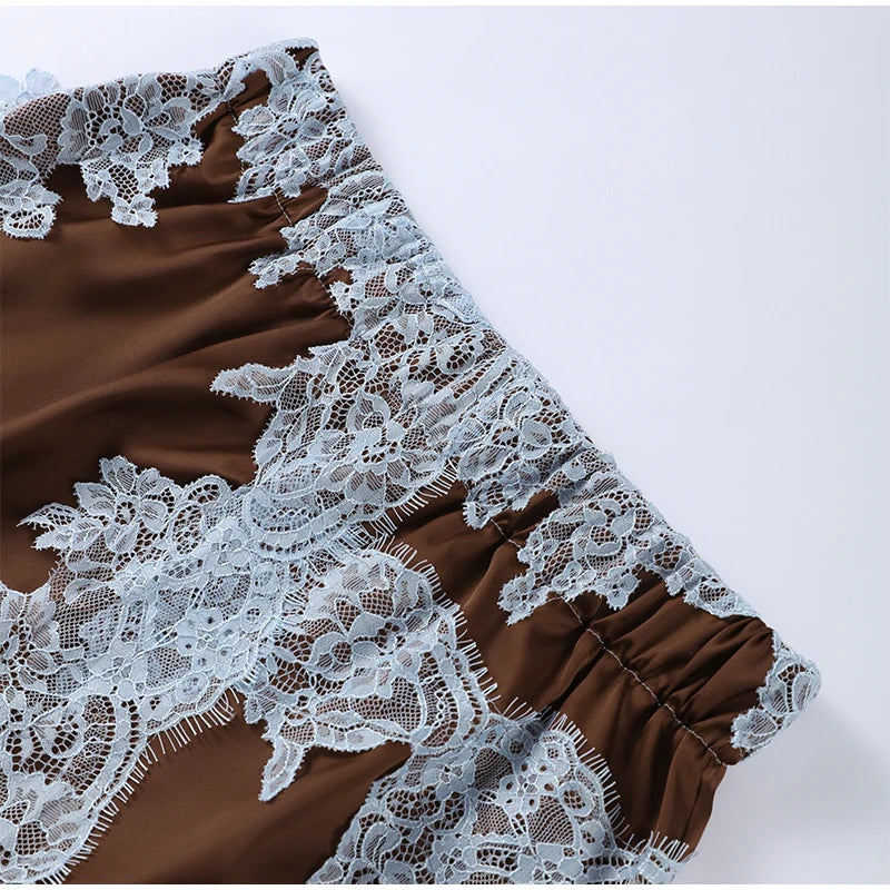 Elegant Lace Patchwork Vest Skirt Set