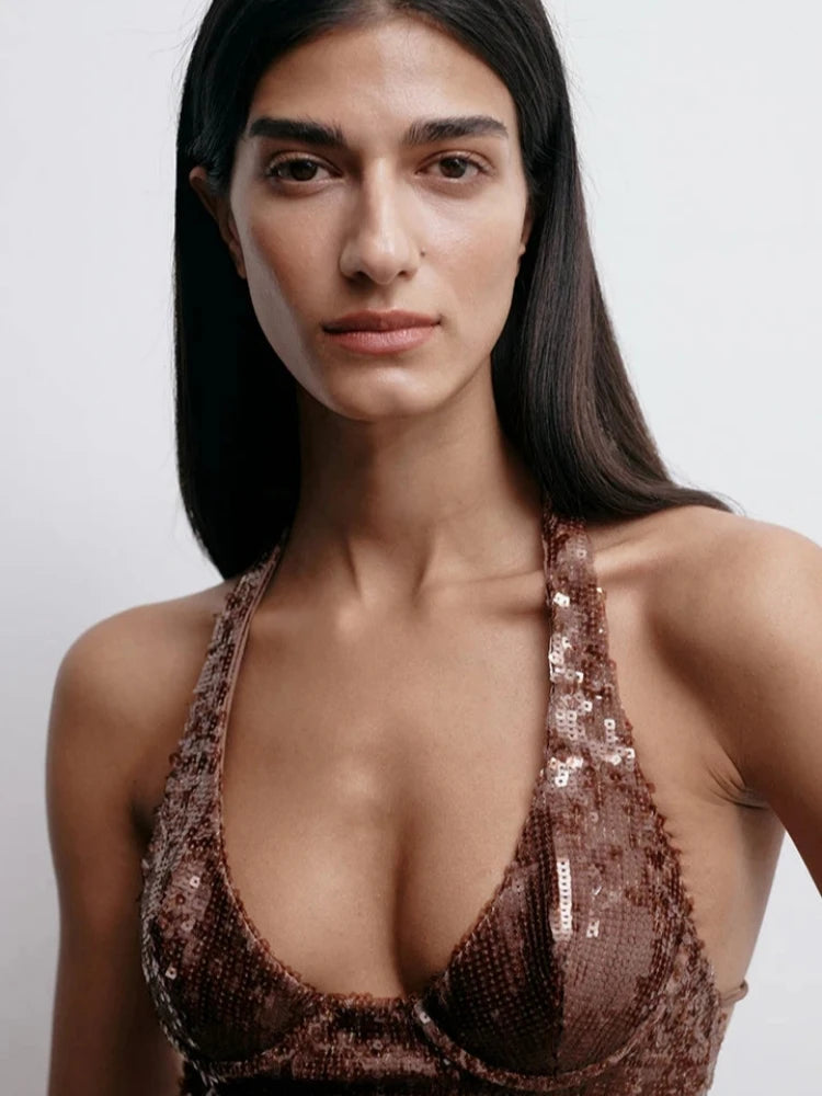 Halter Neck Backless Sequins Dress