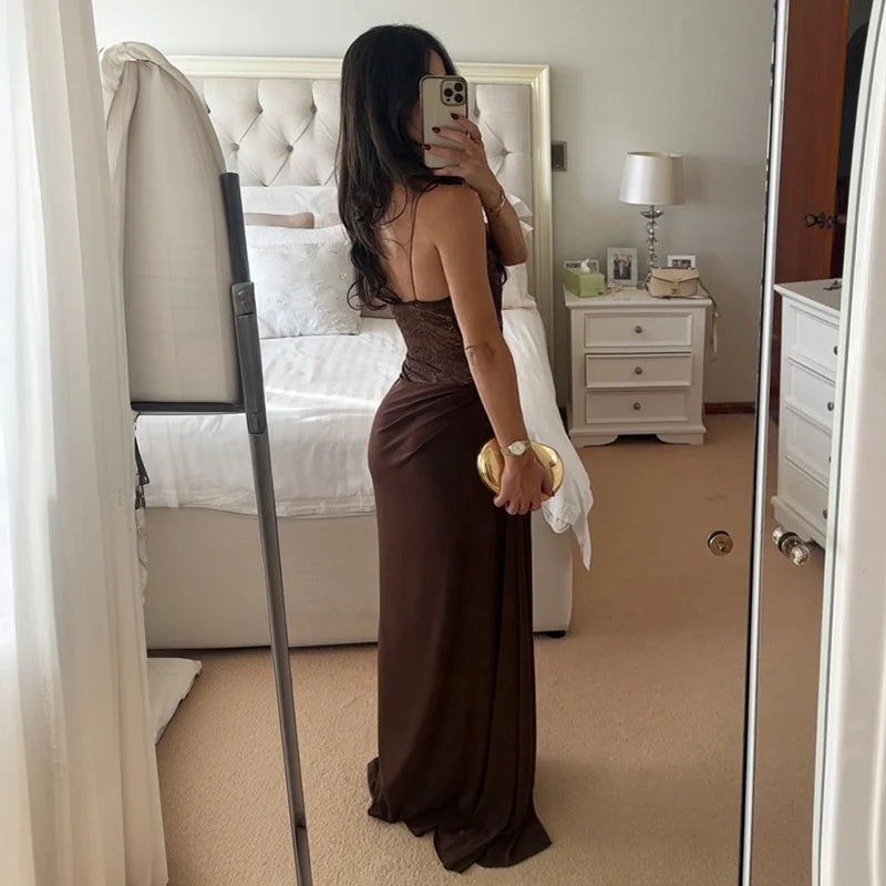 One Shoulder Lace See Through Dress